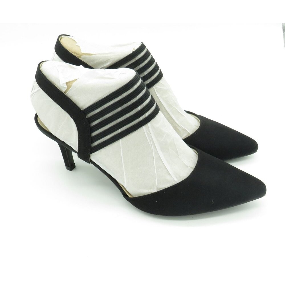 LifeStride Black Pointed Toe Kitten Heel Shoes Elastic Bands Size 6 NEW